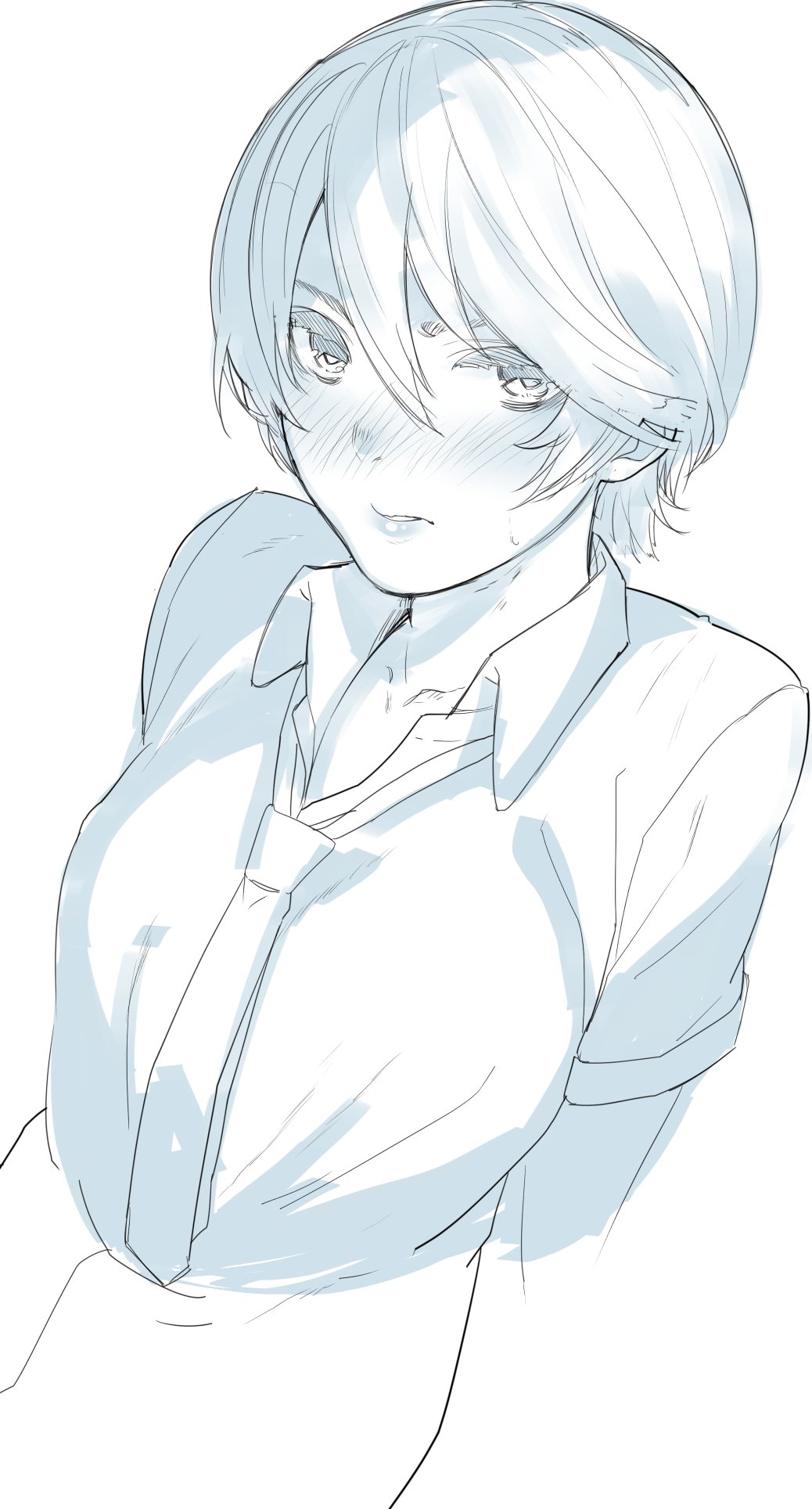 1girl, akagi_asahito, blue_theme, collared_shirt, fatal_frame, female_focus, framed, hair_between_eyes