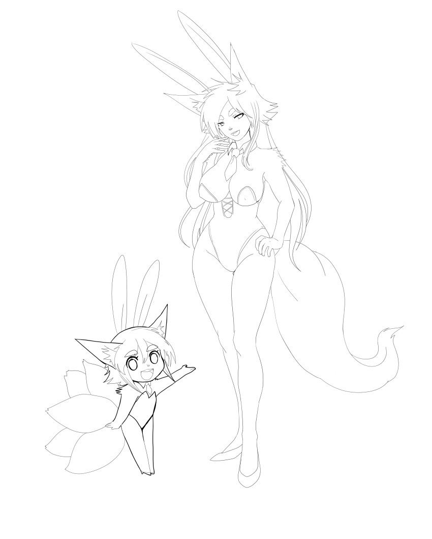 10s, 2girls, absurdres, animal_ears, artist_request, breasts, chibi, dual_persona