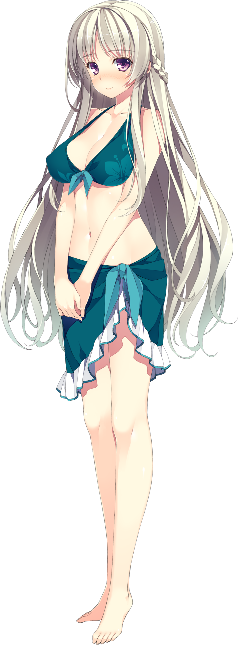 1girl, absurdres, bare_legs, bare_shoulders, barefoot, blush, braid, breasts