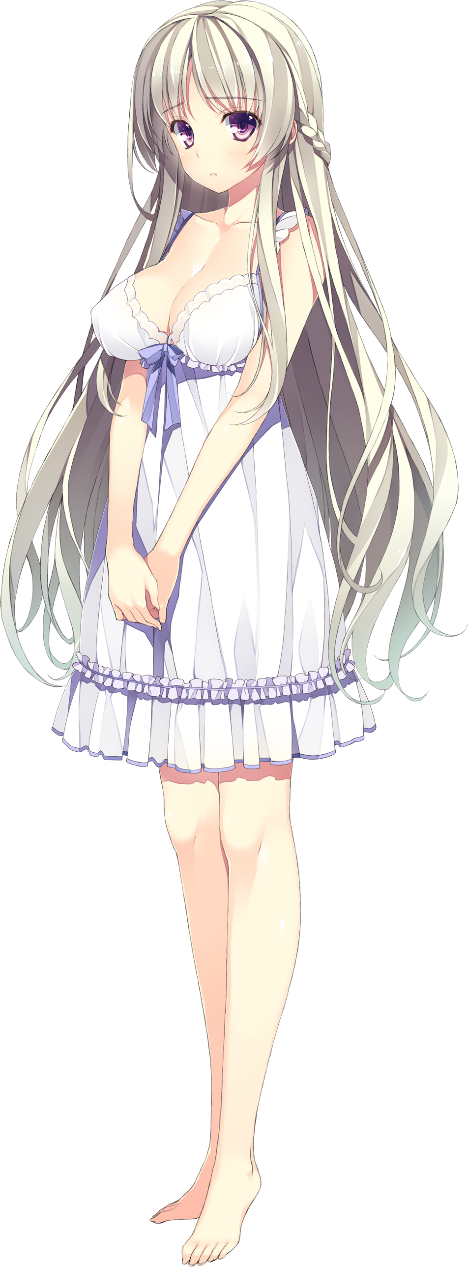 1girl, absurdres, bare_legs, bare_shoulders, barefoot, blush, braid, breasts