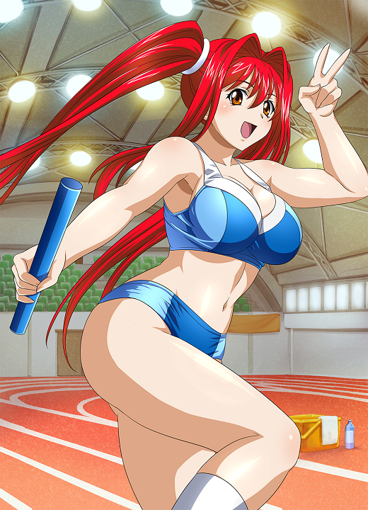 00s, 1girl, breasts, brown_eyes, cleavage, female_focus, hair_ornament, ikkitousen