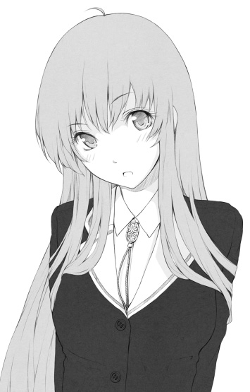 1girl, female_focus, greyscale, head_tilt, long_hair, lulu_(shoutarou), monochrome, original