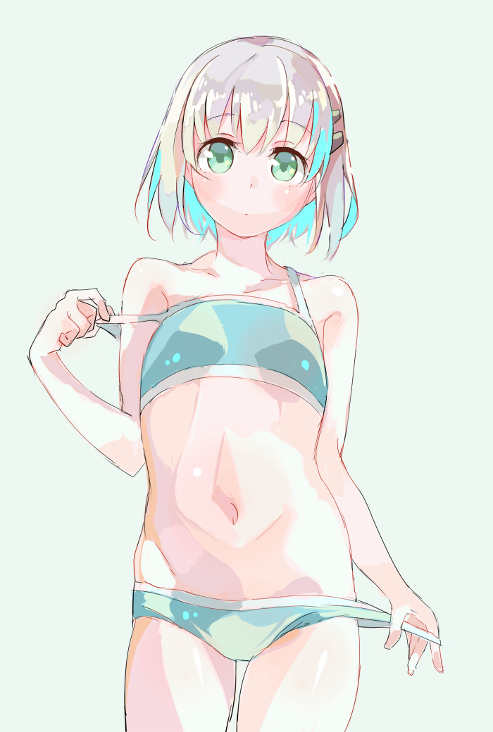 10s, 1girl, adjusting_clothes, adjusting_swimsuit, bad_id, bad_pixiv_id, bikini, bikini_pull
