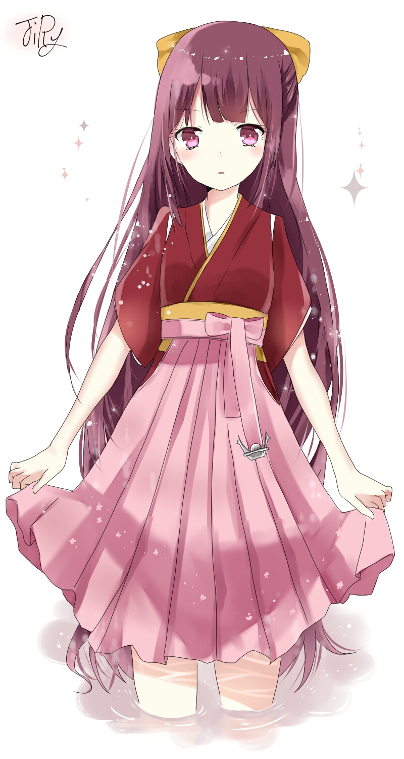 10s, 1girl, bunnyjiry_(jirynyang), female_focus, hakama, hakama_skirt, highres, in_water