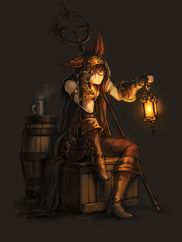 10s, 1boy, animal_ears, armlet, barrel, black_background, black_gloves, boots