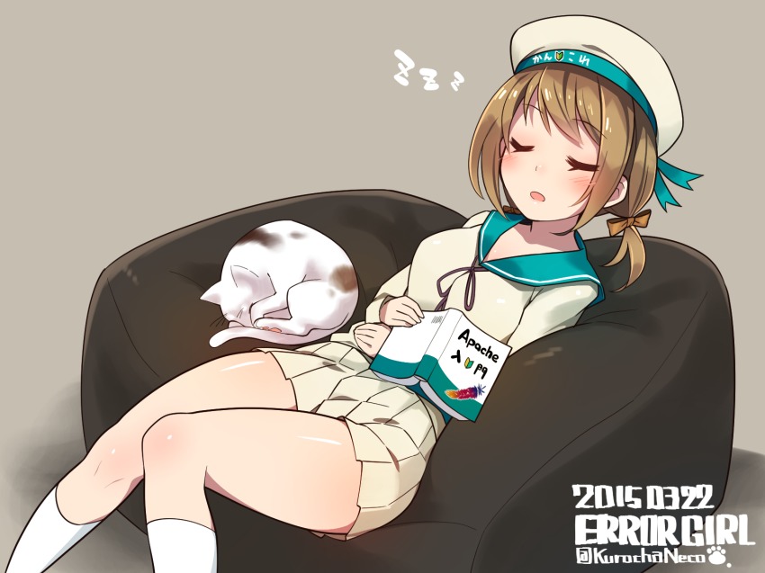 10s, 1girl, 2015, animal, bad_id, bad_pixiv_id, batsubyou, bean_bag_chair