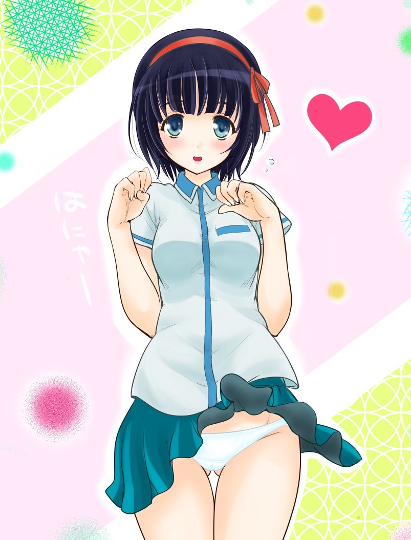 10s, 1girl, bad_id, bad_pixiv_id, blue_eyes, blue_hair, blush, clothes_lift