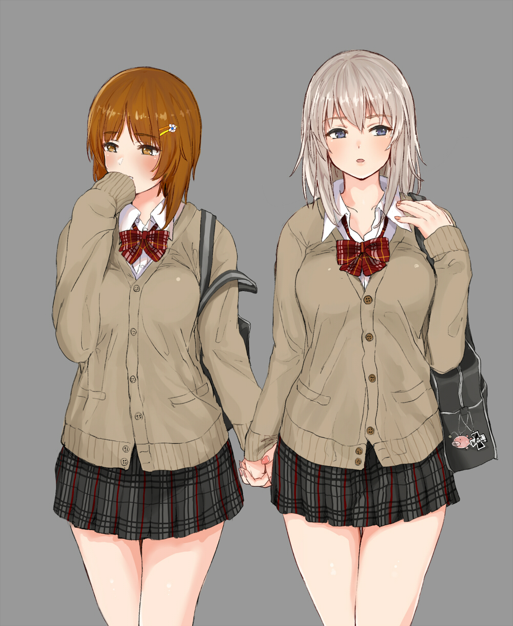 10s, 2girls, alternate_costume, anglerfish, averting_eyes, bad_id, bad_pixiv_id, bag