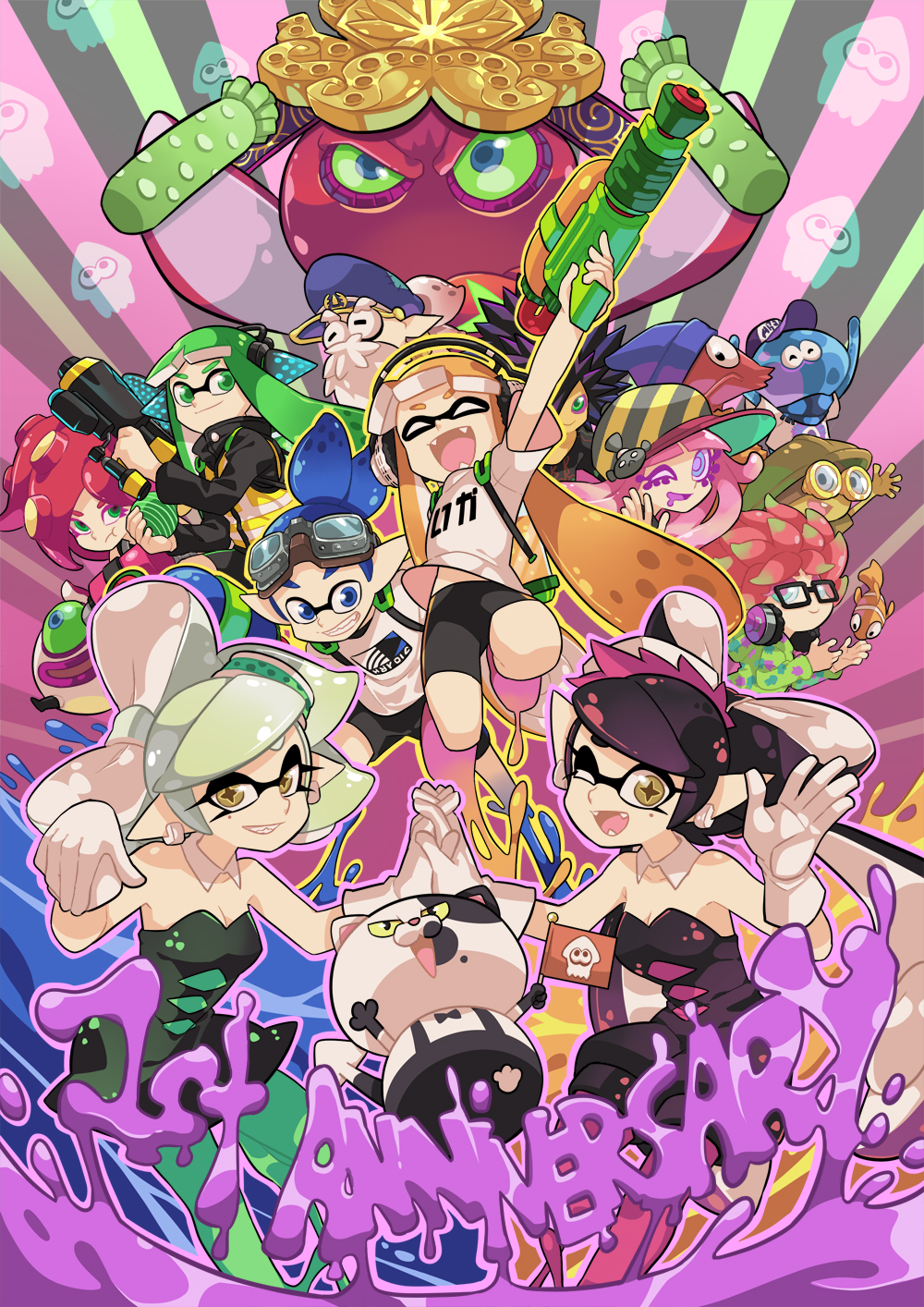 annie_(splatoon), anniversary, callie_(splatoon), cap'n_cuttlefish, crusty_sean, dj_octavio, everyone, gomipomi