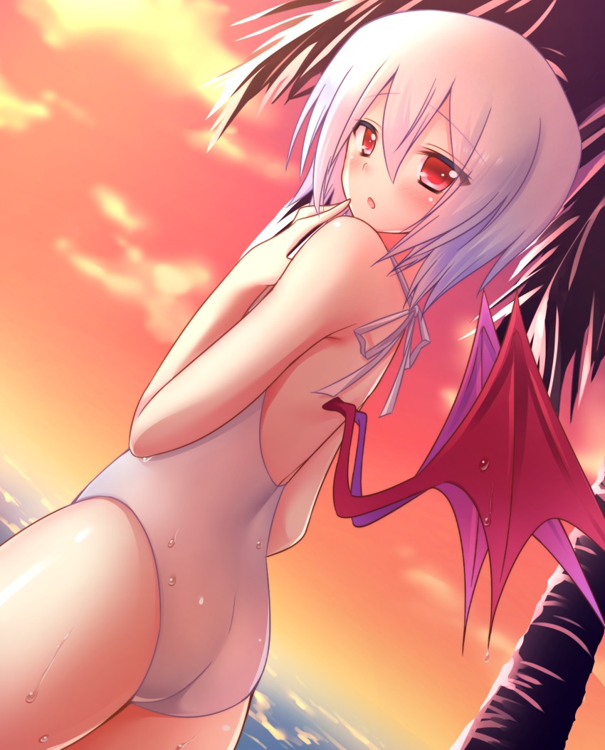 1girl, :o, ass, bad_id, bad_pixiv_id, bare_shoulders, bat_wings, bemani