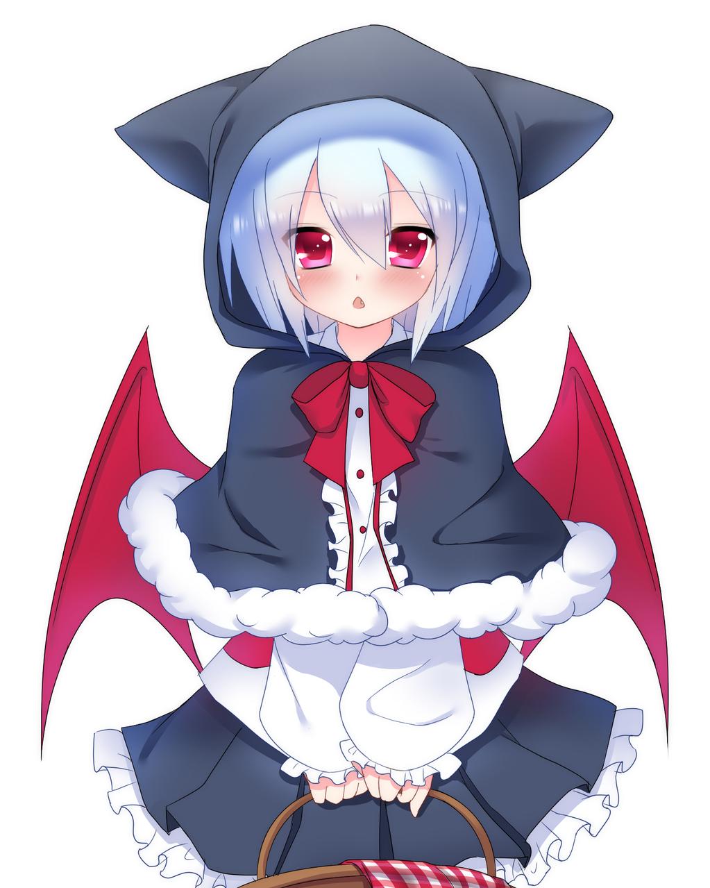 1girl, :o, animal_hood, bad_id, bad_pixiv_id, basket, bat_wings, bemani
