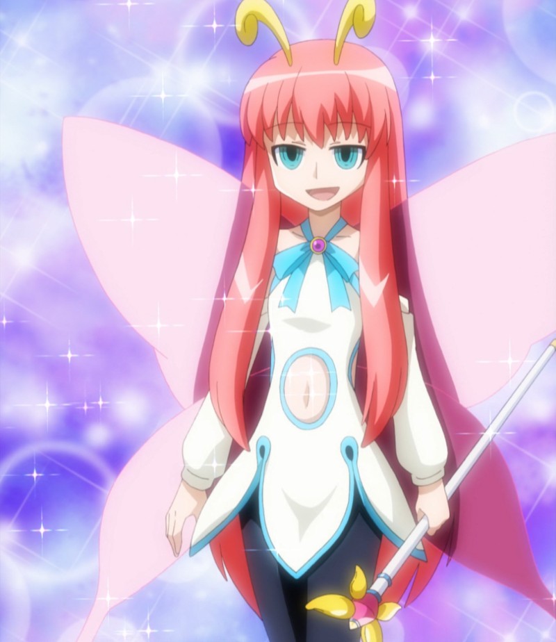 00s, anime_screenshot, blue_eyes, butterfly_wings, fairy_wings, hiratsuka_raichou, insect_wings, kyouran_kazoku_nikki, long_hair, navel, pantyhose, pink_hair, solo, stitched, third-party_edit, wings