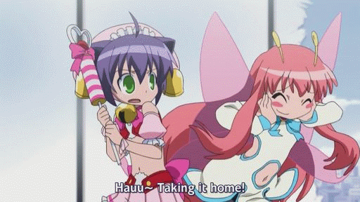 animated, animated_gif, anime_screenshot, higurashi_no_naku_koro_ni, hiratsuka_raichou, kyouran_kazoku_nikki, midarezaki_kyouka, pantyhose, parody, subtitled, take_it_home, wings
