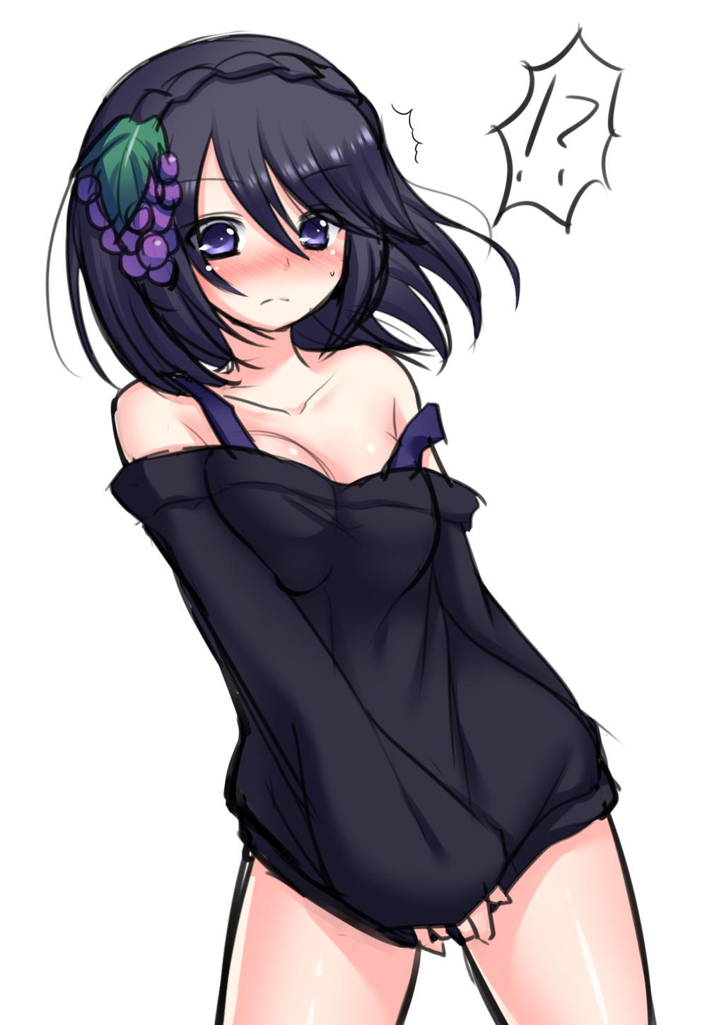 !?, 1girl, ^^^, bad_id, bad_pixiv_id, bare_shoulders, bemani, black_hair