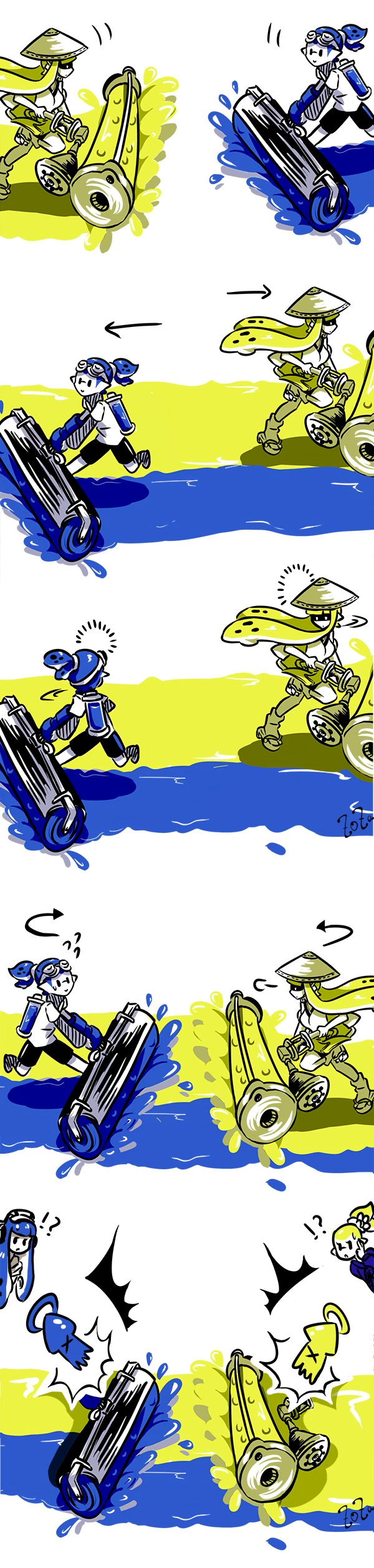 !?, 2boys, 2girls, ^^^, absurdres, ajirogasa, alternate_hair_color, arrow_(projectile)