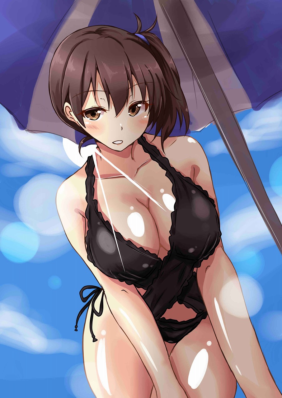 10s, 1girl, bikini, black_eyes, black_hair, breasts, chan_(akuty_ikkot), cleavage