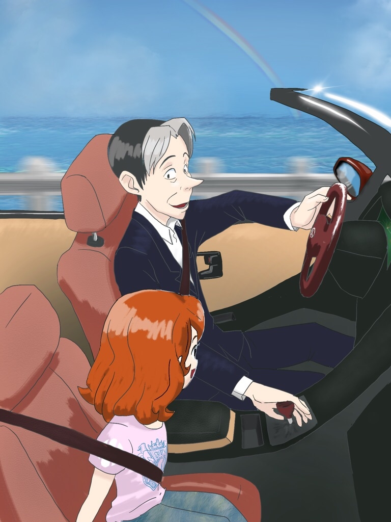 1boy, 1girl, age_difference, car, cedric_(disney), cedric_(sofia_the_first), cloud, contemporary