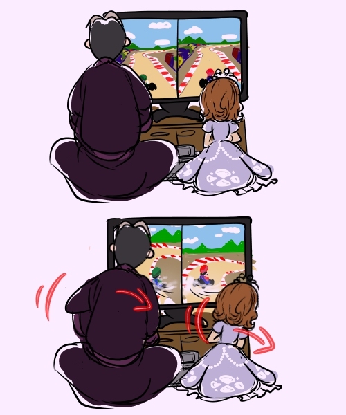 1boy, 1girl, age_difference, arrow_(symbol), brown_hair, cedric_(disney), cedric_(sofia_the_first), cloud