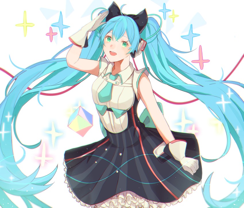 1girl, blue_hair, dress, female_focus, frilled_dress, frills, gloves, green_eyes