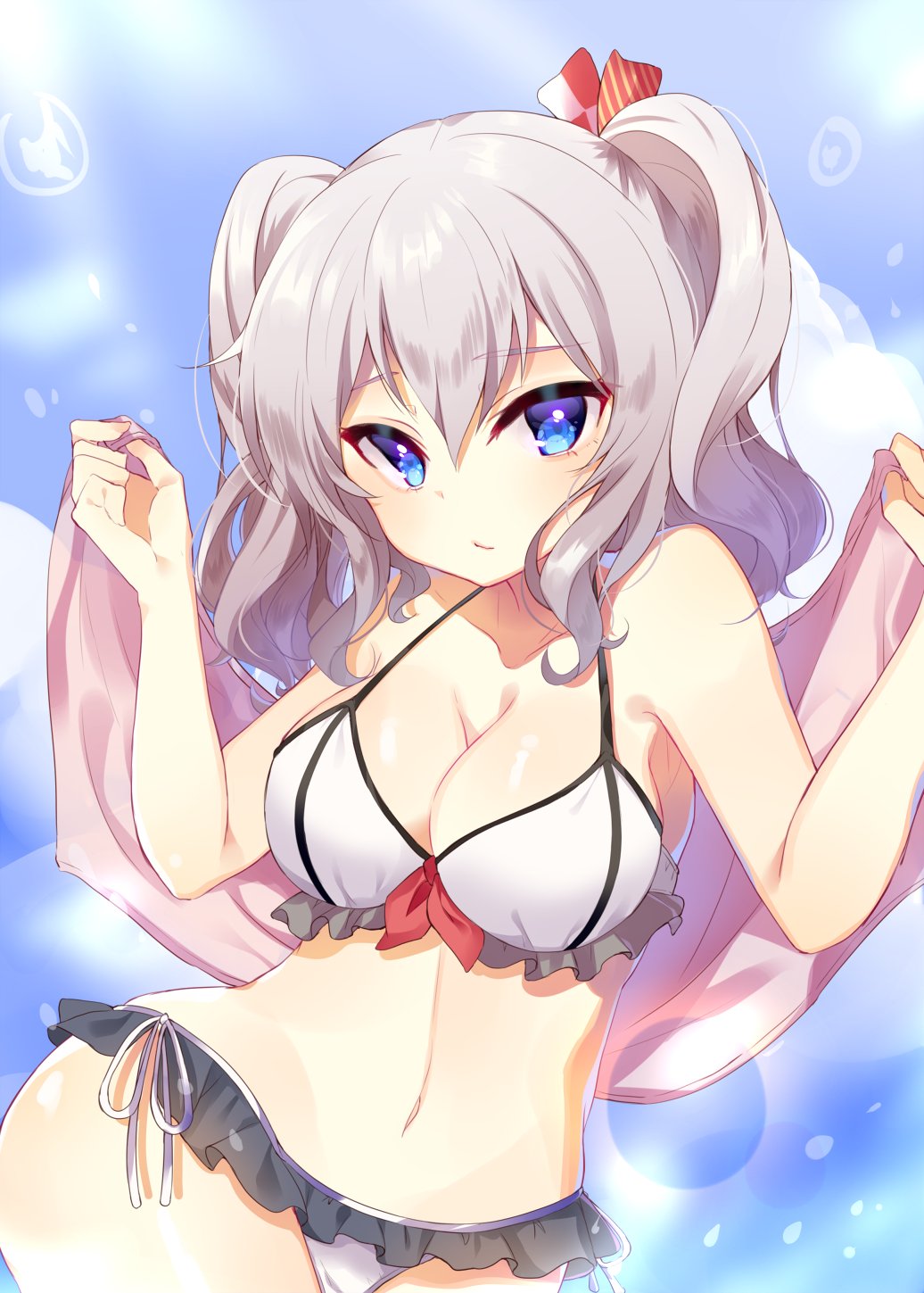 10s, 1girl, artist_collaboration, bad_id, bad_twitter_id, bikini, blue_eyes, blush