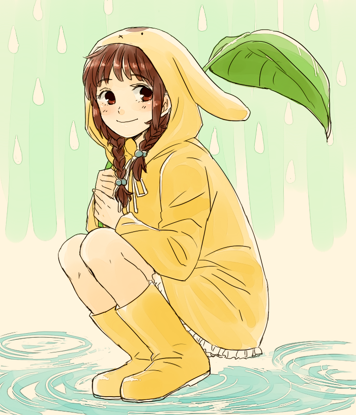 1girl, 31sgic, blush, boots, braid, brown_eyes, brown_hair, female_focus