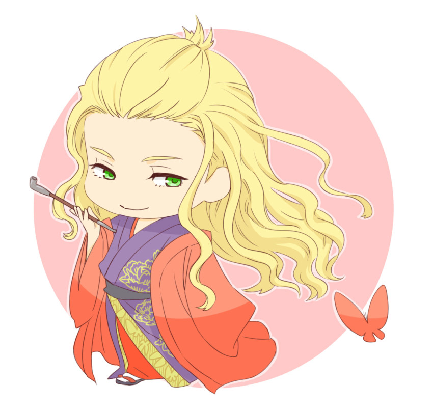 015, 10s, 1boy, bangs_pinned_back, bishounen, bug, butterfly, chibi