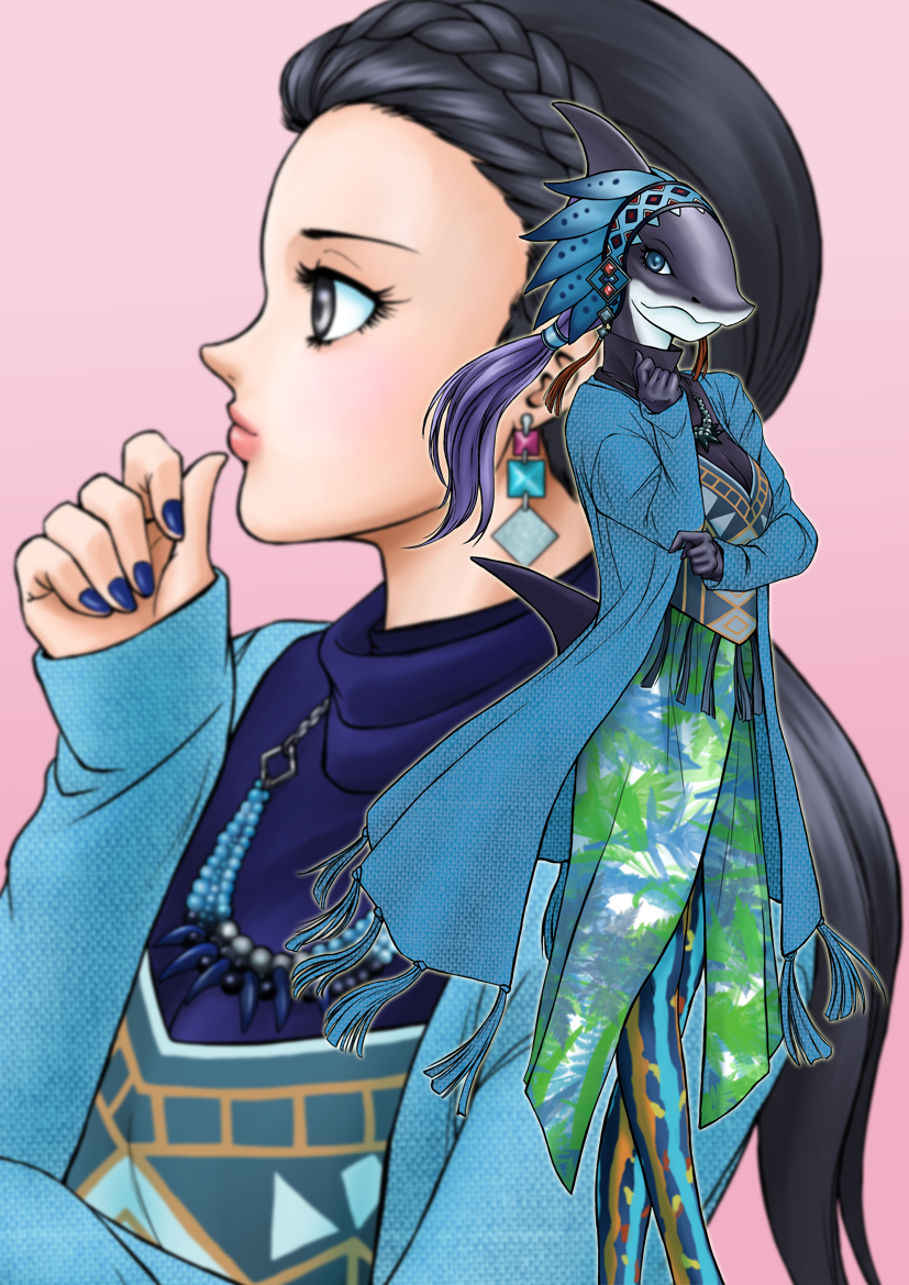 animification, doubutsu_sentai_zyuohger, dual_persona, earrings, furry, furry_female, iwa_(nanakakusui), jewelry