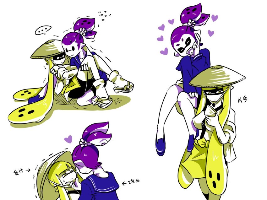 ..., 1boy, 1girl, ajirogasa, artist_name, beauty_(zoza), blonde_hair, blunt_bangs