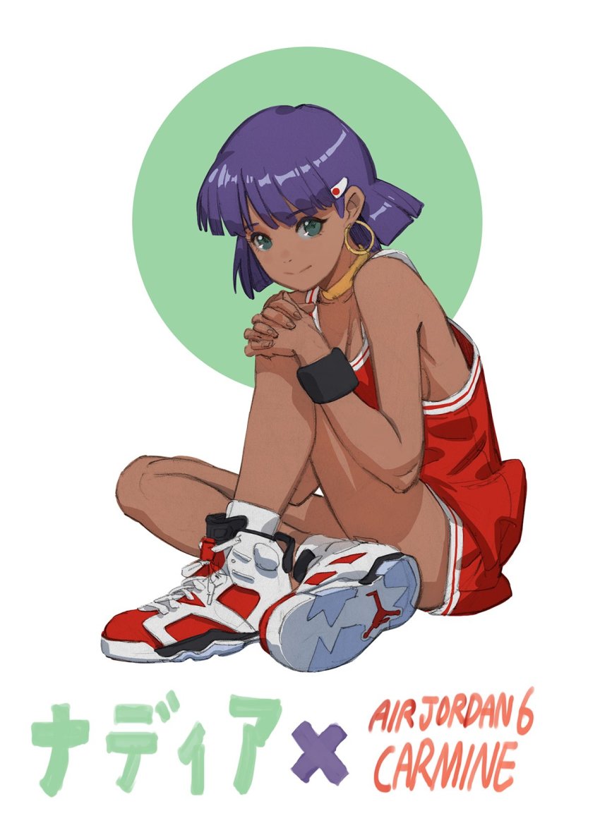 1990s_(style), 1girl, air_jordan, bad_id, bad_twitter_id, basketball_uniform, character_name, dark-skinned_female