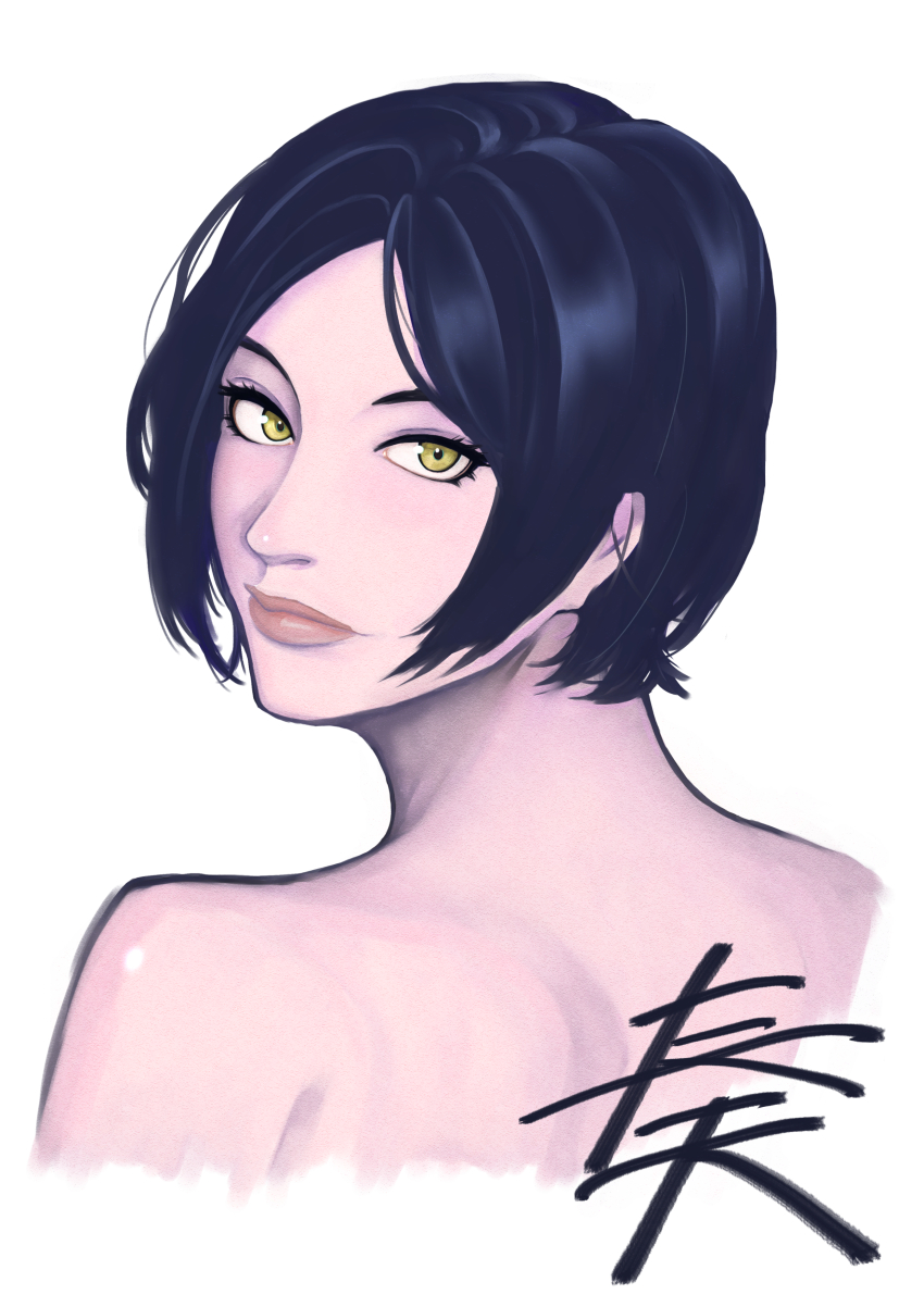 10s, 1girl, absurdres, bare_shoulders, black_hair, character_name, female_focus, from_behind