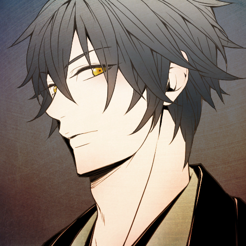 1boy, black_hair, character_request, gradient_background, ikemen_(series), japanese_clothes, komae0611, lowres