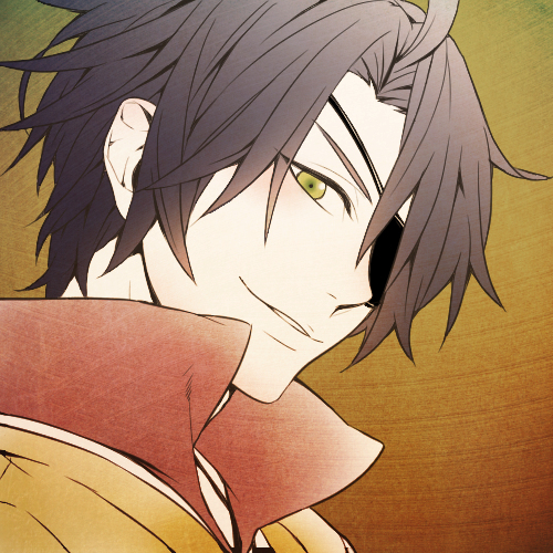 1boy, black_hair, date_masamune_(ikemen), eyepatch, gradient_background, green_eyes, ikemen_(series), ikemen_sengoku