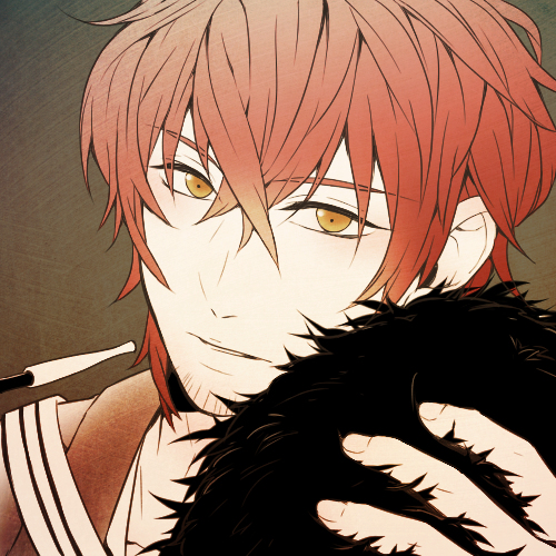 1boy, beard, character_request, facial_hair, fur, gradient_background, ikemen_(series), japanese_clothes