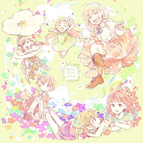 10s, 6+girls, aida_(osomatsu-san), bad_id, bad_twitter_id, blue_ribbon, braid, coat