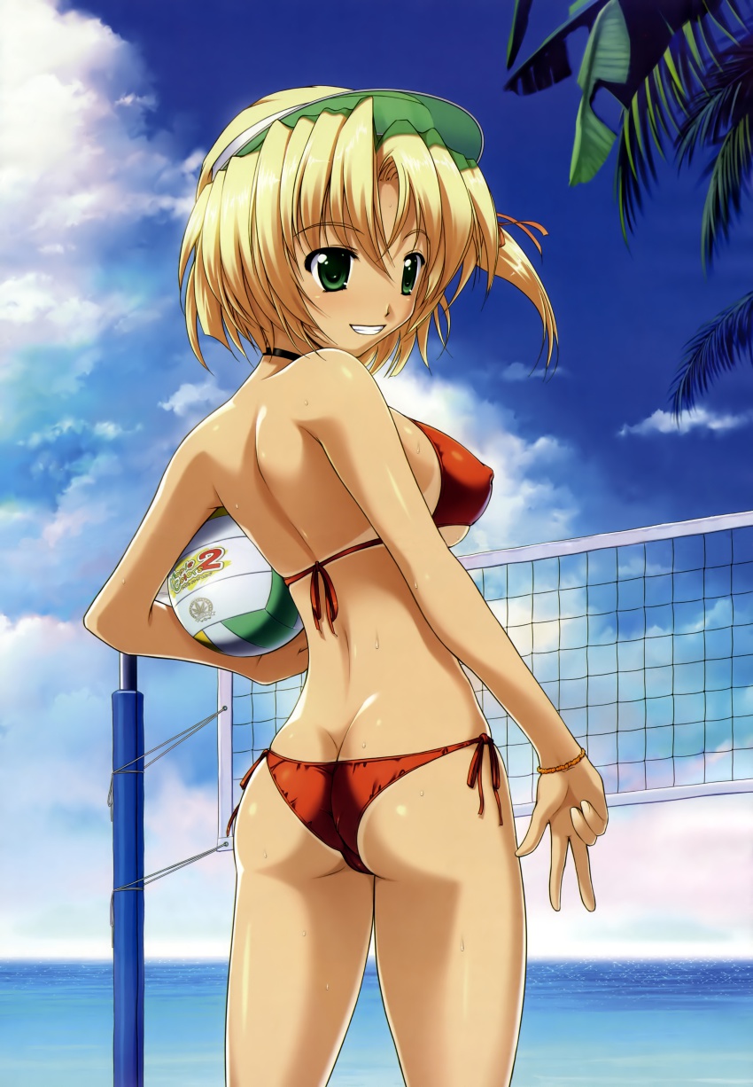 00s, 1girl, absurdres, ass, back, ball, beach, beach_volleyball