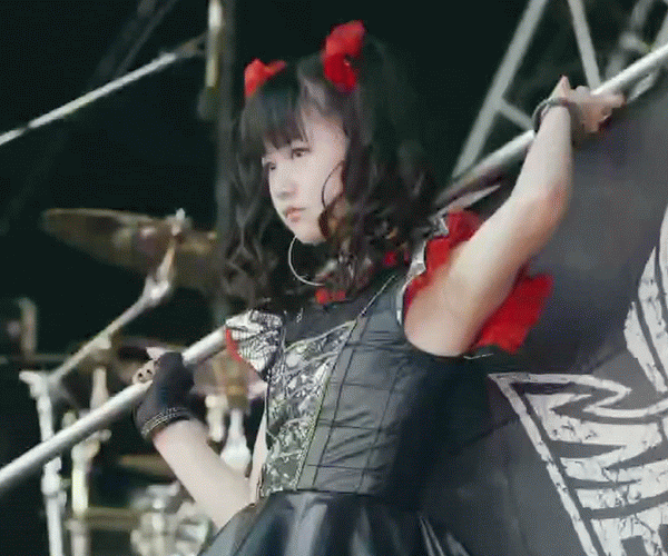 1girl, animated, animated_gif, babymetal, black_gloves, concert, east_asian, fingerless_gloves