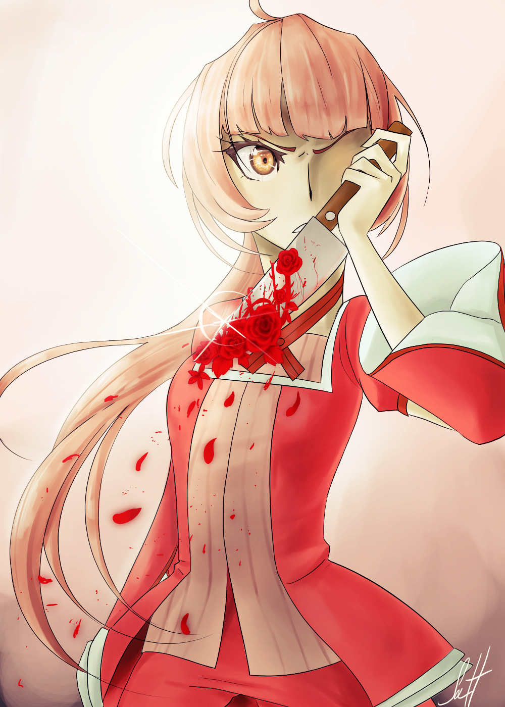 1girl, blood, bloody_rose, choker, evillious_nendaiki, female_focus, flower, highres