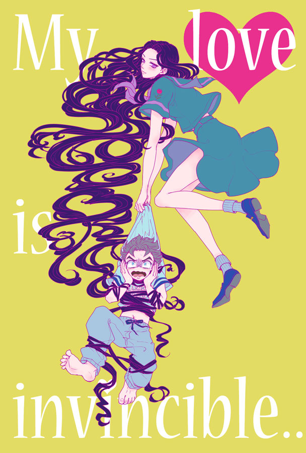 1boy, 1girl, barefoot, black_hair, blue_eyes, carrying, english_text, flower