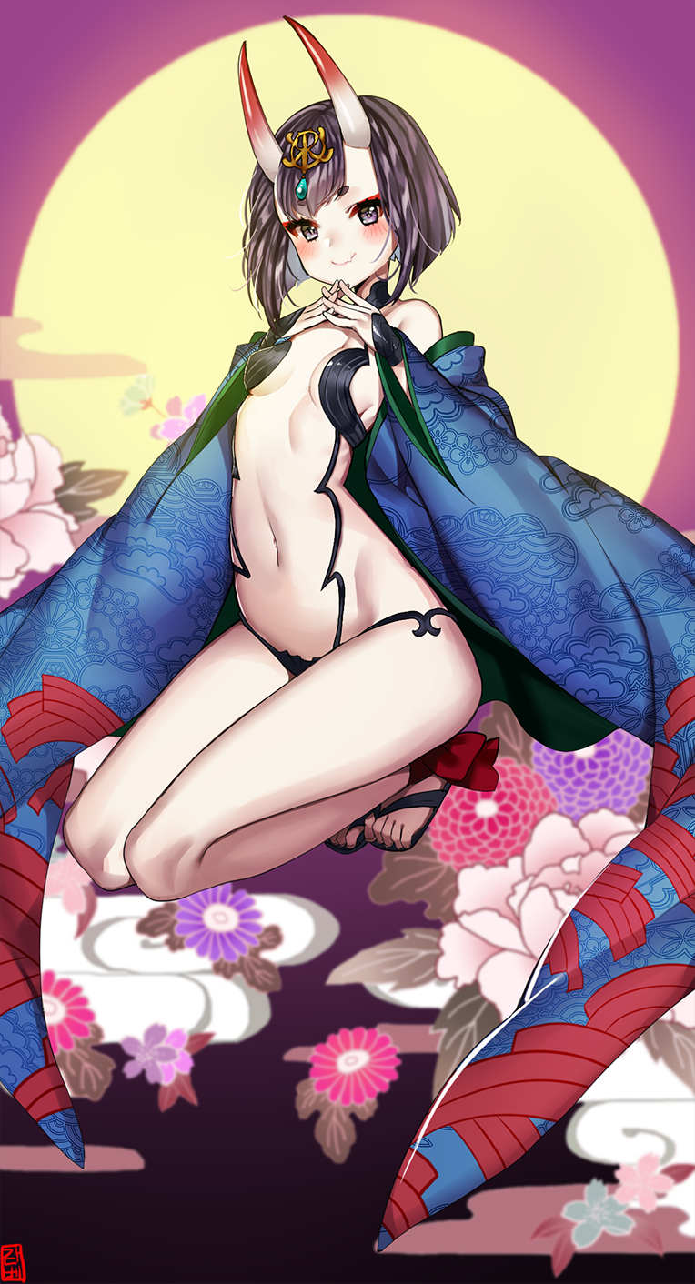 1girl, ankle_ribbon, armor, barefoot, barefoot_sandals_(jewelry), black_eyes, black_hair, blurry