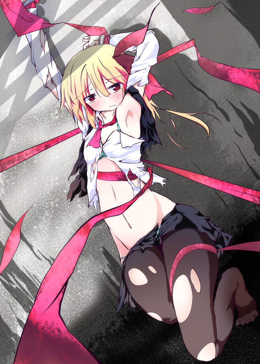 1girl, absurdres, armpits, arms_up, black_dress, black_pantyhose, blonde_hair, boroe