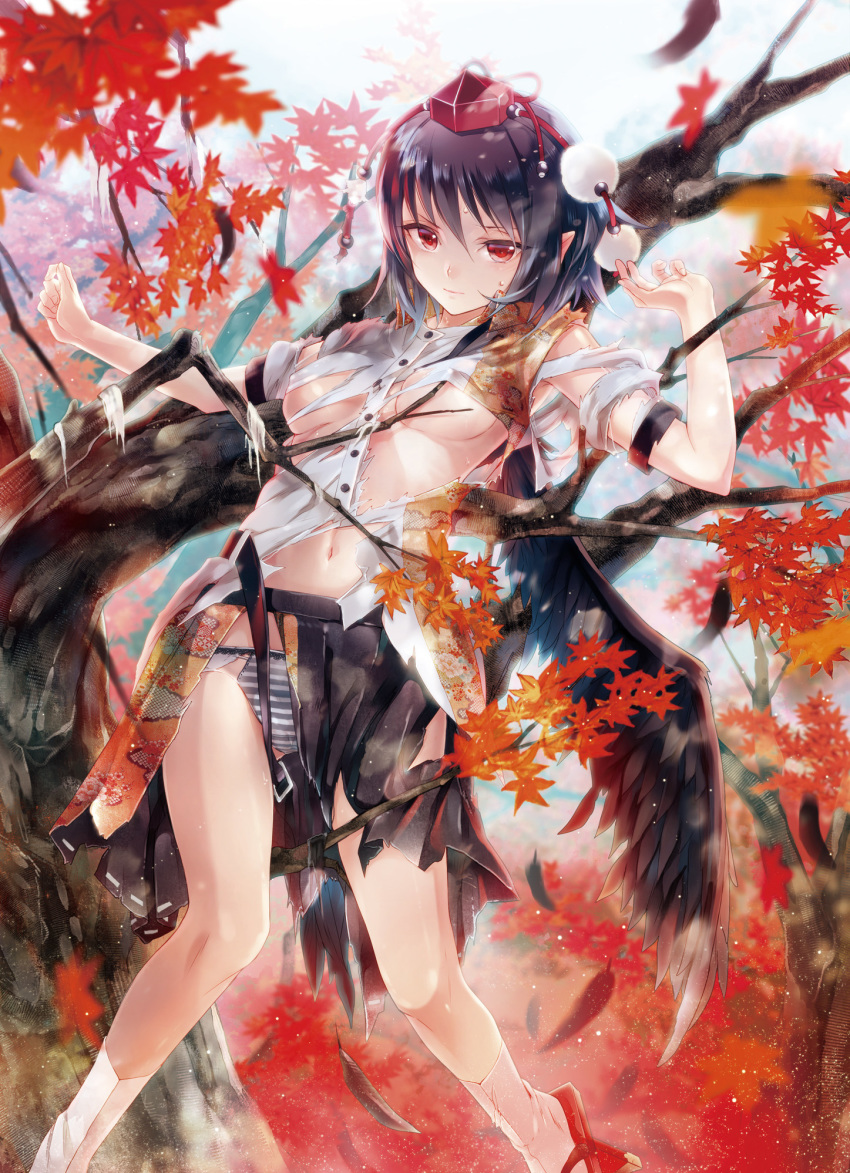 1girl, belt, black_hair, black_panties, boroe, breasts, female_focus, geta