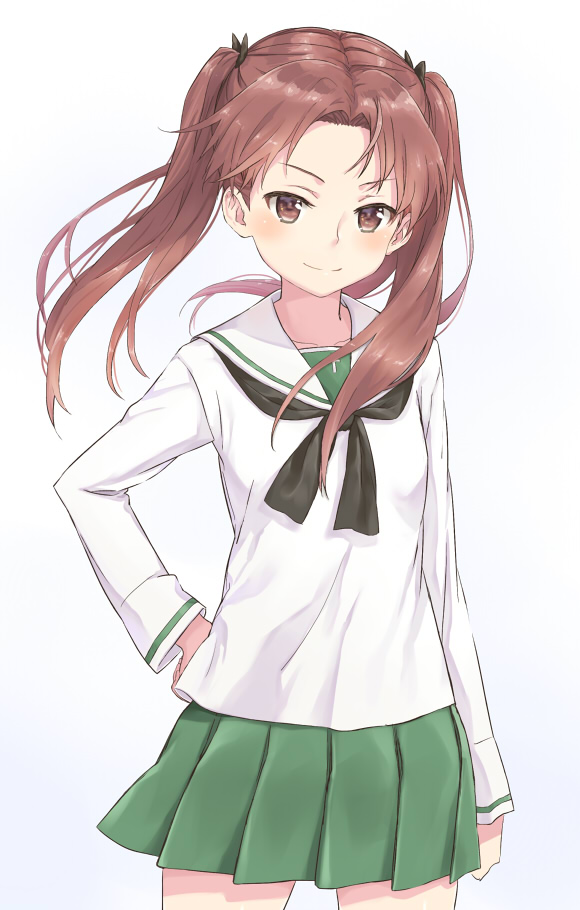 10s, 1girl, blush, brown_eyes, brown_hair, collarbone, cowboy_shot, female_focus