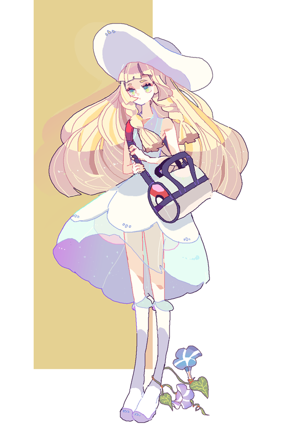 10s, 1girl, bag, bare_shoulders, blonde_hair, braid, dress, duffel_bag