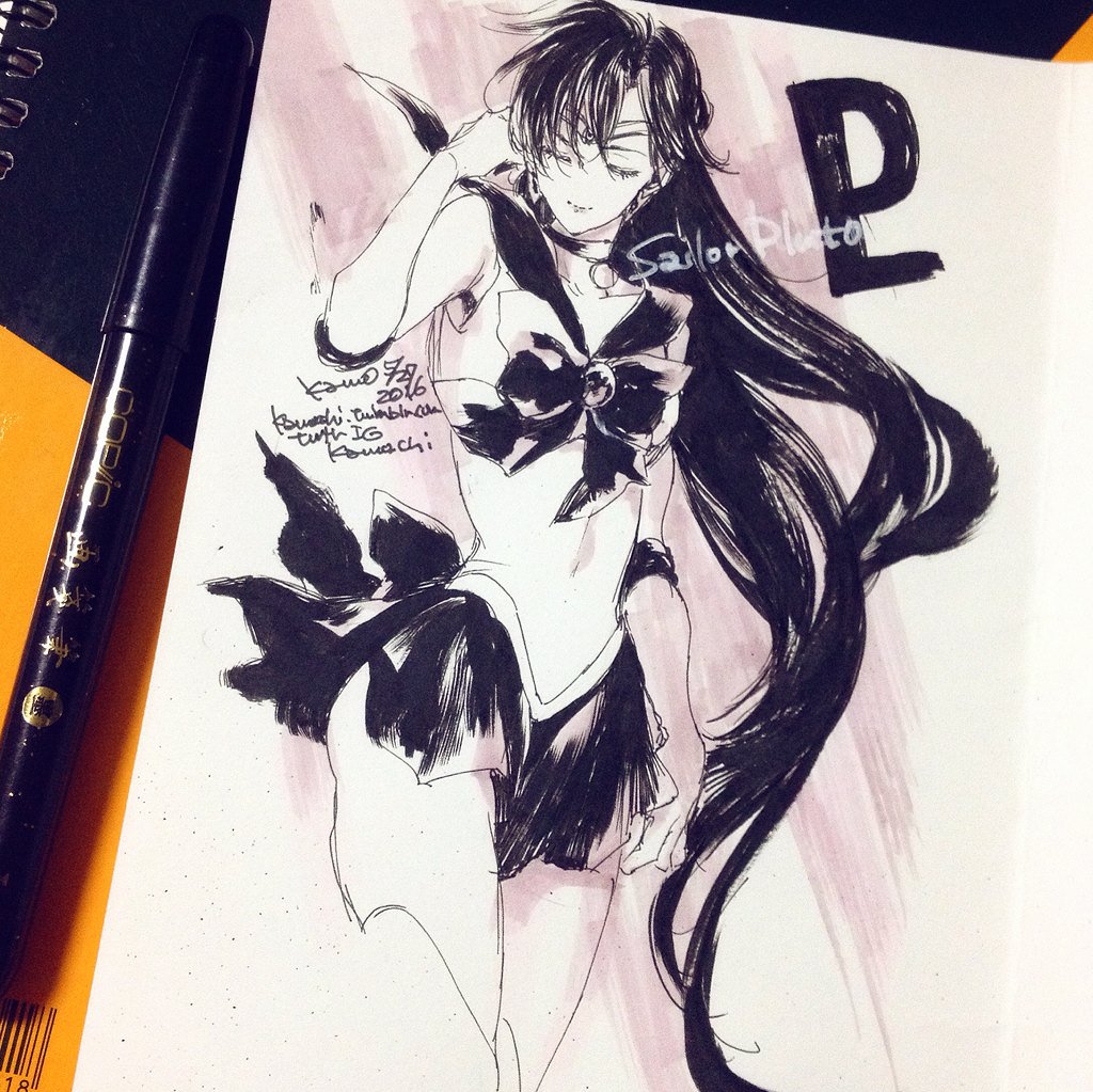 10s, 1girl, 2016, adjusting_hair, art_tools_in_frame, artist_name, bad_id, bad_twitter_id