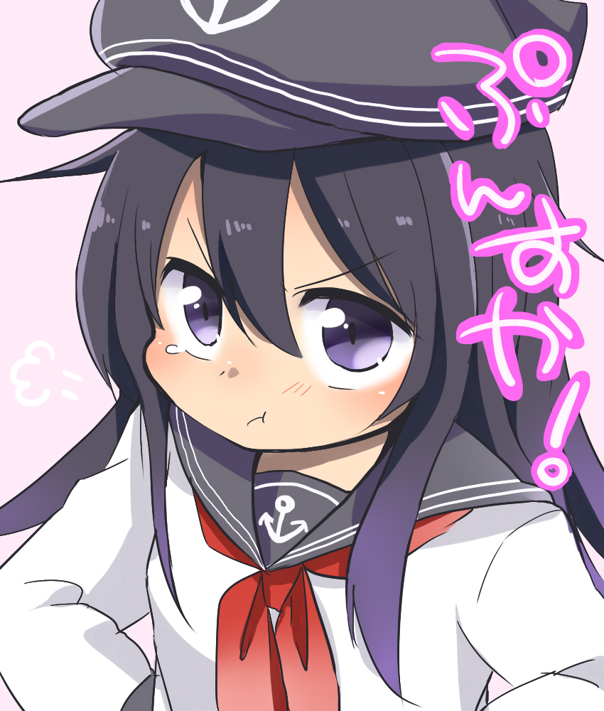 10s, 1girl, :t, akatsuki_(kancolle), bad_id, bad_pixiv_id, black_hair, female_focus