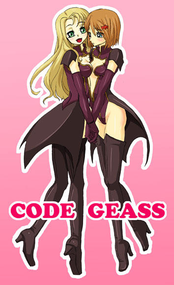 00s, 2girls, bad_id, bad_pixiv_id, boots, code_geass, elbow_gloves, gloves