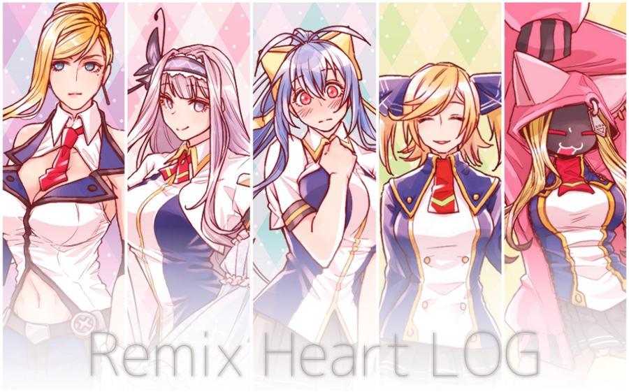 5girls, animal_ears, animal_hood, antenna_hair, bare_shoulders, blazblue, blazblue_remix_heart, blonde_hair
