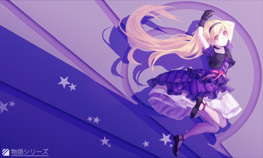 1girl, blonde_hair, dress, female_focus, gloves, hairband, highres, hiroshiko_(restart)