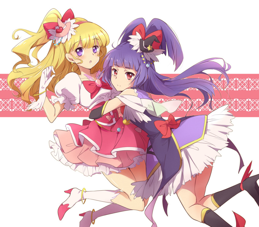 2girls, :o, anklet, asahina_mirai, blonde_hair, boots, bracelet, cure_magical