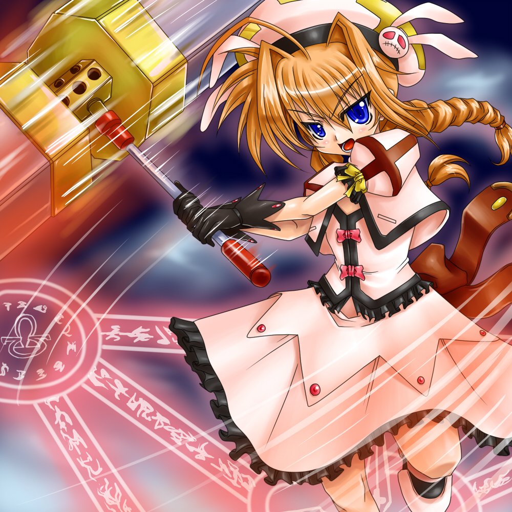 00s, 1girl, beret, blue_eyes, braid, dress, female_focus, gao_(artist)